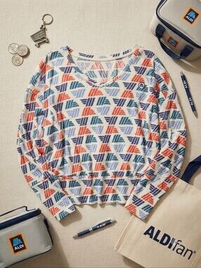 Aldi Gear Red White Blue Ribbed Vneck Dolman Sleeve Top
